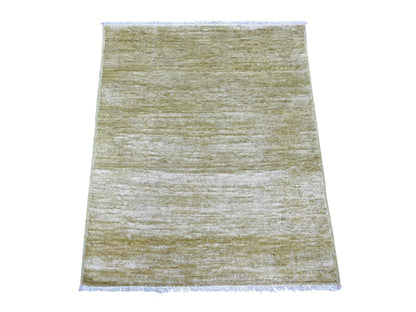 Green 2'6" x 3'0" Modern and Contemporary Hand knotted Wool Rug - Sku: O022502
