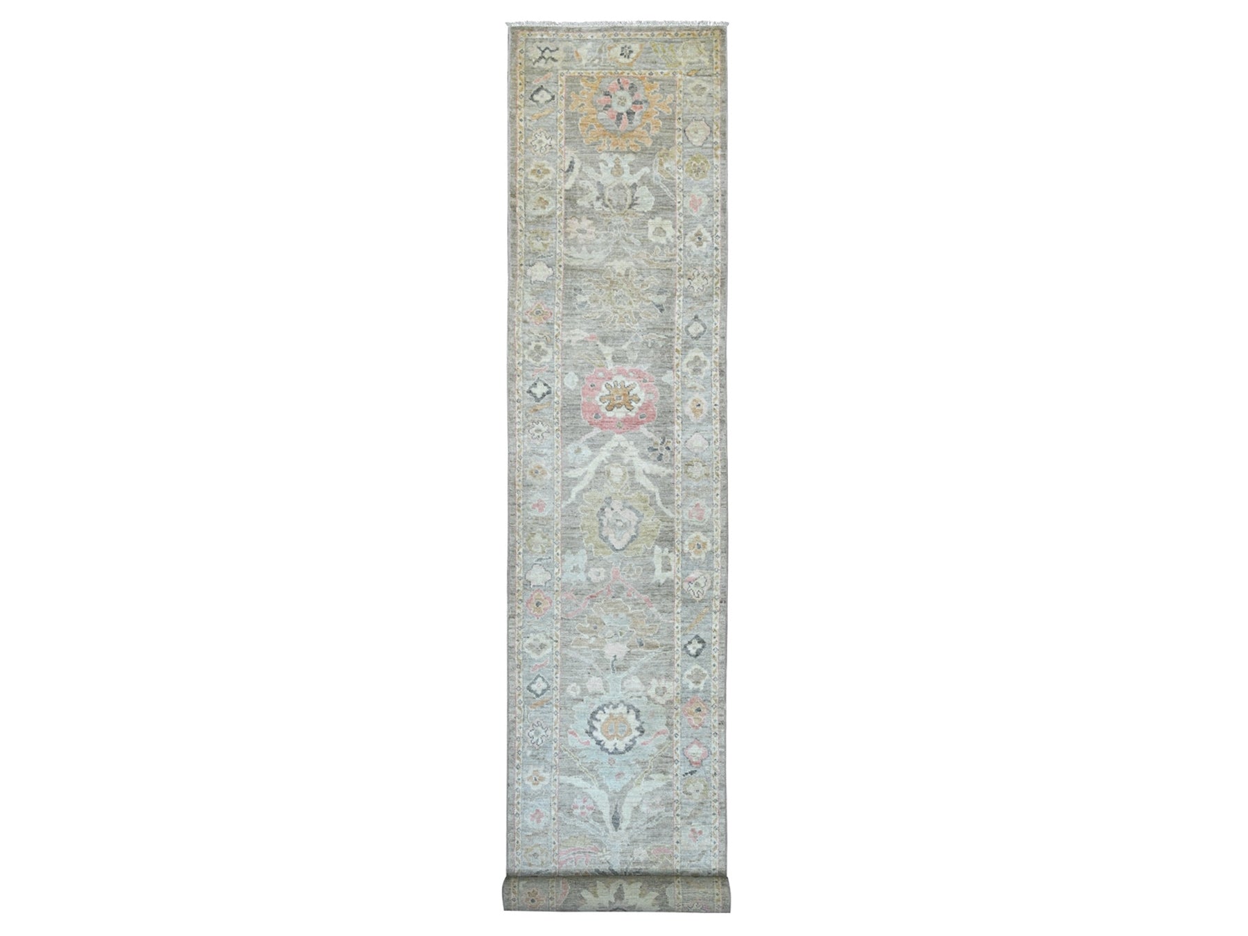 Brown 2'10" x 18'11" Oushak And Peshawar Hand knotted Wool Rug - Sku: O022505