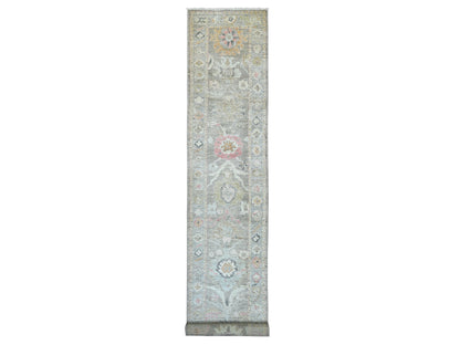 Brown 2'10" x 18'11" Oushak And Peshawar Hand knotted Wool Rug - Sku: O022505