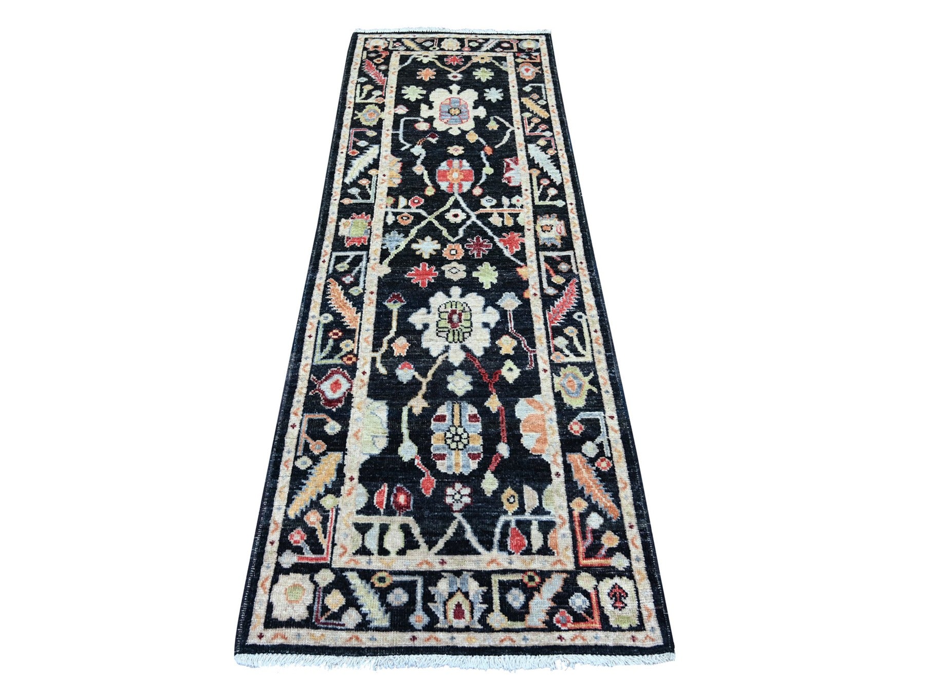 Black 2'8" x 8'0" Oushak And Peshawar Hand knotted Wool Rug - Sku: O022507