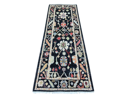 Black 2'8" x 8'0" Oushak And Peshawar Hand knotted Wool Rug - Sku: O022507