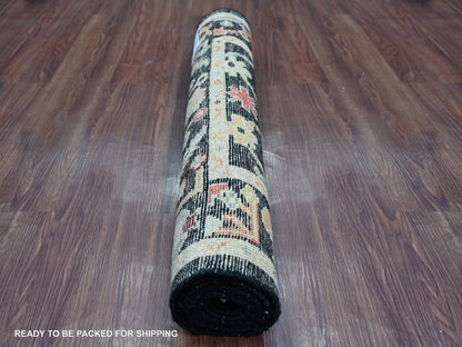 Black 2'8" x 8'0" Oushak And Peshawar Hand knotted Wool Rug - Sku: O022507