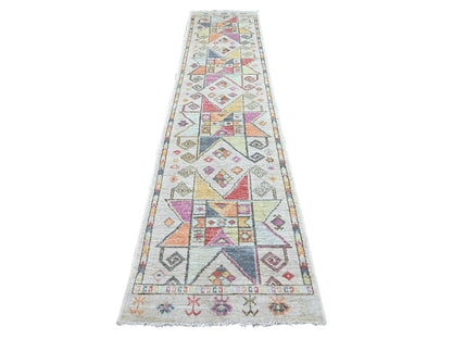 Tribal & Geometric hand-knotted wool runner in Gray, 2'8" x 11'9" — SKU O022509
