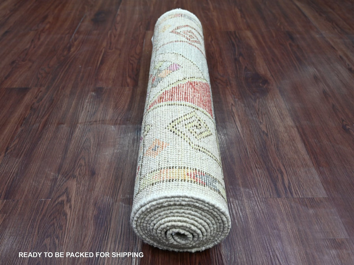 Tribal & Geometric hand-knotted wool runner in Gray, 2'8" x 11'9" — SKU O022509 (view 4)
