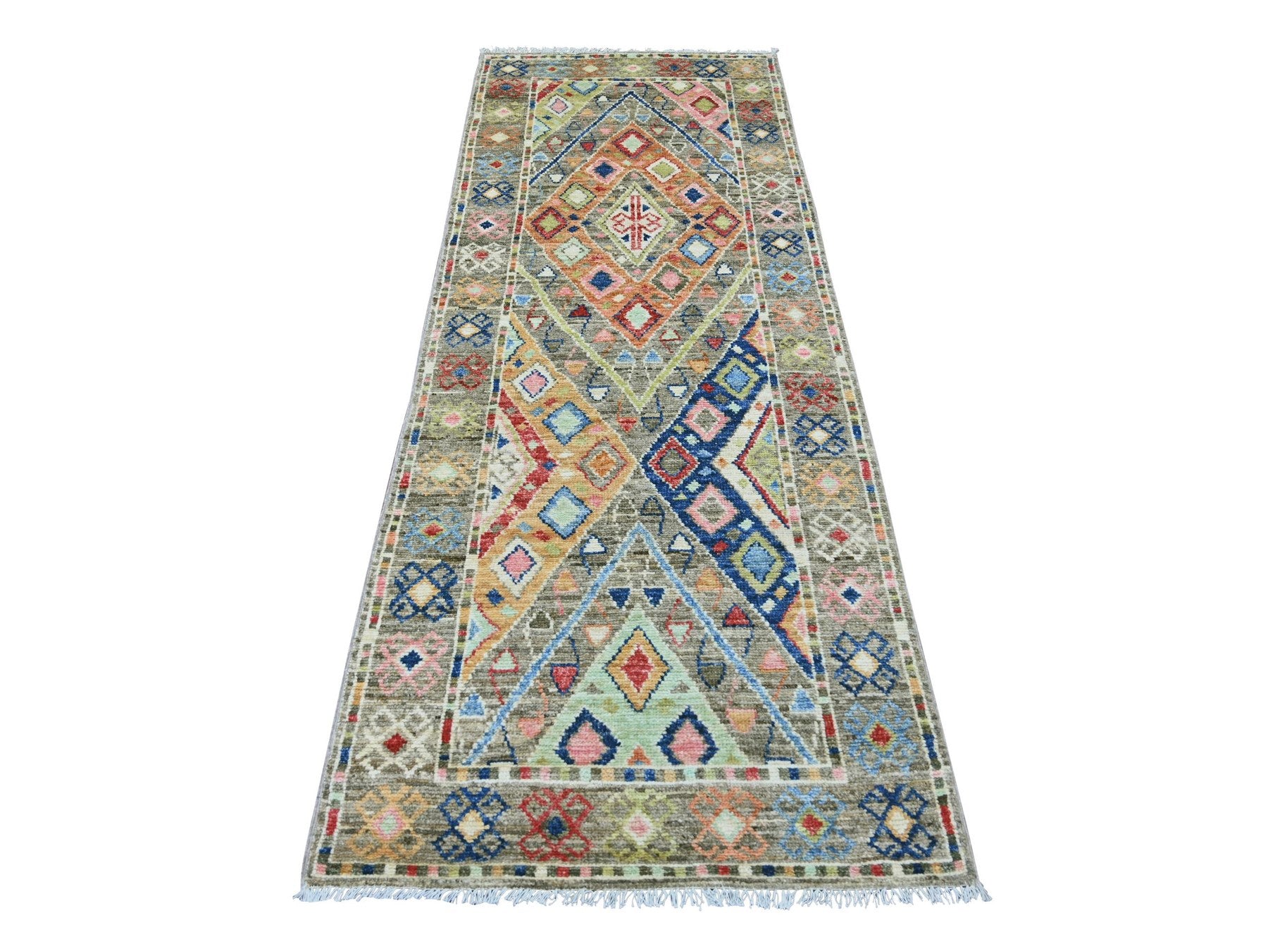 Tribal & Geometric hand-knotted wool runner in Gray, 3' x 7'10" — SKU O022510