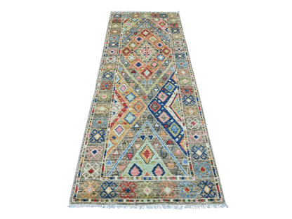 Tribal & Geometric hand-knotted wool runner in Gray, 3' x 7'10" — SKU O022510
