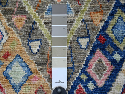 Grey 3'0" x 7'10" Tribal & Geometric Hand knotted Wool Rug - Sku: O022510