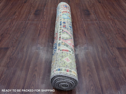 Tribal & Geometric hand-knotted wool runner in Gray, 3' x 7'10" — SKU O022510 (view 4)