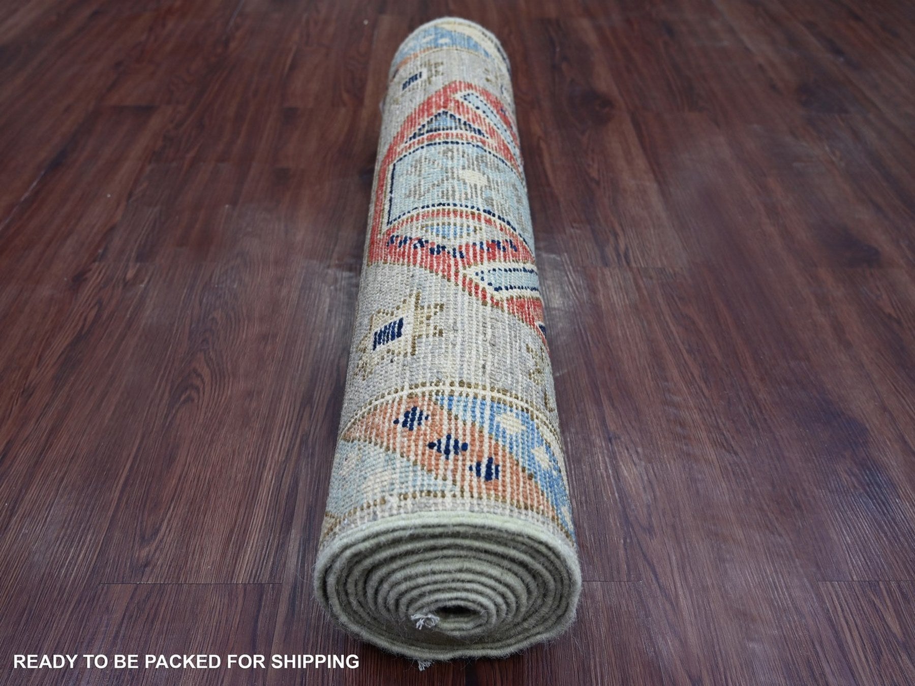 Tribal & Geometric hand-knotted wool runner in Gray & Colorful, 2'11" x 12'7" — SKU O022511 (view 4)