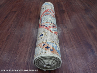 Tribal & Geometric hand-knotted wool runner in Gray & Colorful, 2'11" x 12'7" — SKU O022511 (view 4)