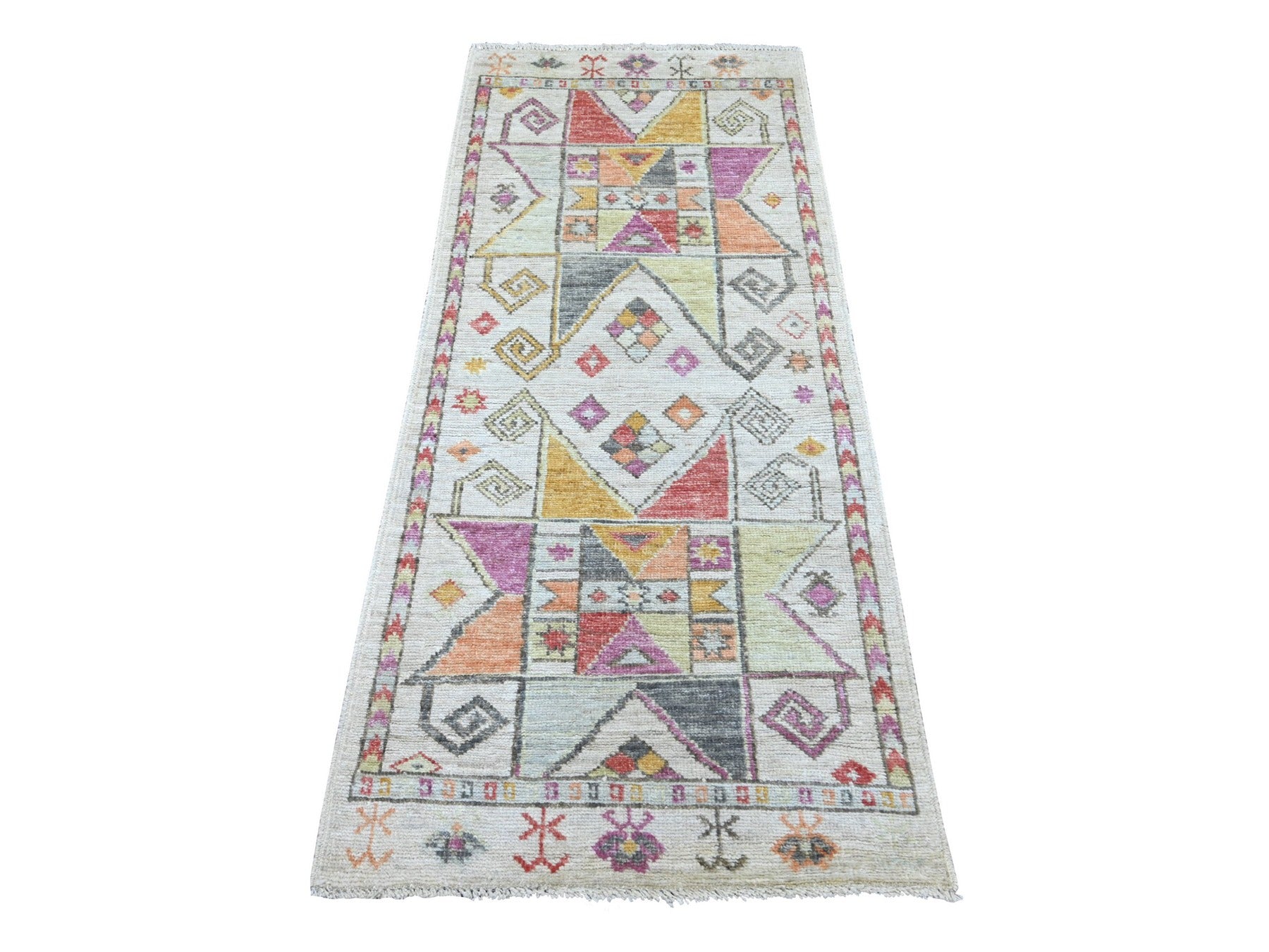 Tribal & Geometric hand-knotted wool runner in Gray, 2'8" x 6' — SKU O022512