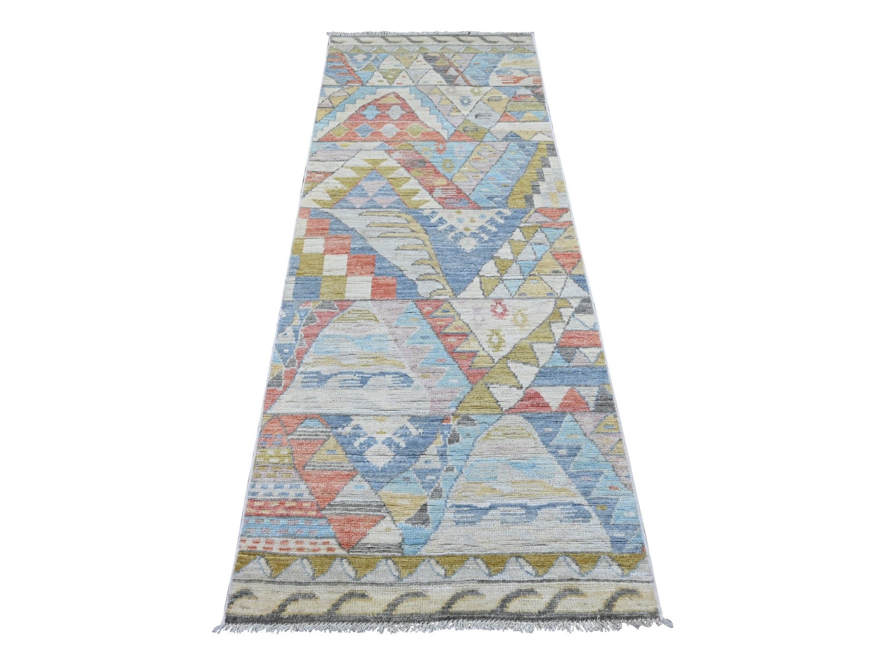 Grey 2'10" x 7'7" Tribal & Geometric Hand knotted Wool Rug - Sku: O022513