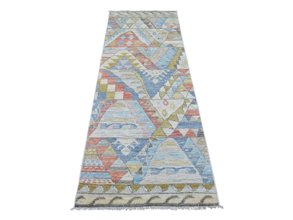 Tribal & Geometric hand-knotted wool runner in Gray, 2'10" x 7'7" — SKU O022513