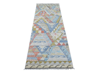 Tribal & Geometric hand-knotted wool runner in Gray, 2'10" x 7'7" — SKU O022513