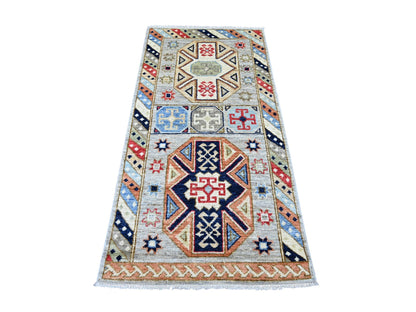 Tribal & Geometric hand-knotted wool runner in Gray & Colorful, 3' x 5'10" — SKU O022515