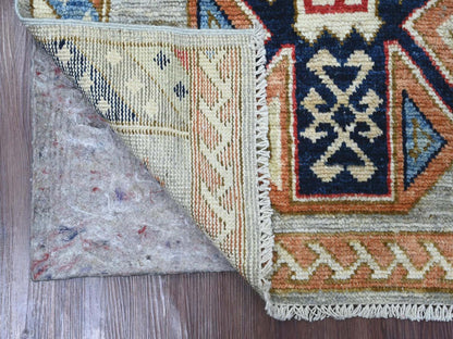 Tribal & Geometric hand-knotted wool runner in Gray & Colorful, 3' x 5'10" — SKU O022515 (view 2)