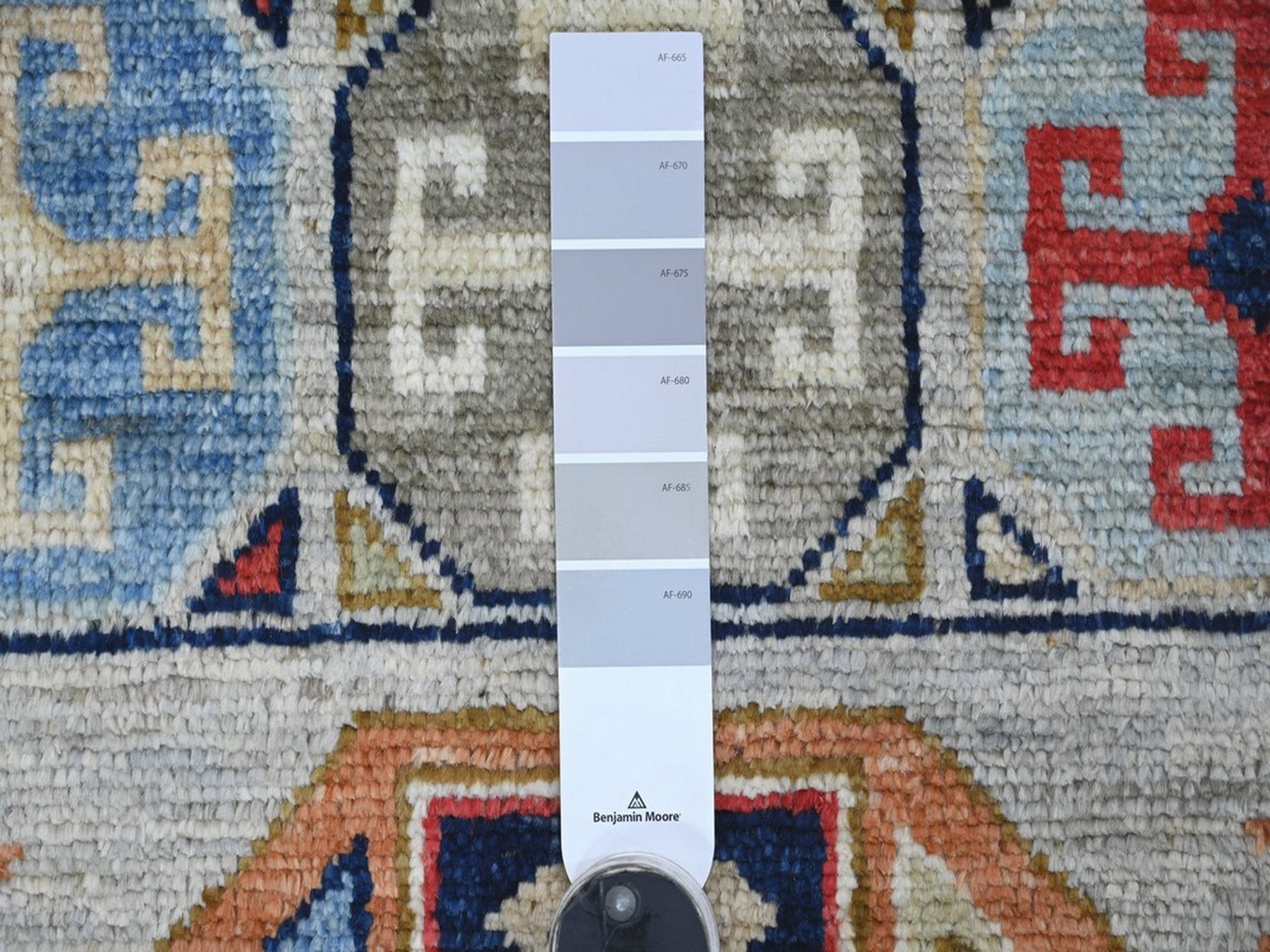 Tribal & Geometric hand-knotted wool runner in Gray & Colorful, 3' x 5'10" — SKU O022515 (view 3)