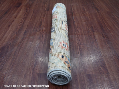Tribal & Geometric hand-knotted wool runner in Gray & Colorful, 3' x 5'10" — SKU O022515 (view 4)