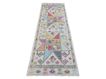 Tribal & Geometric hand-knotted wool runner in Gray, 2'10" x 8' — SKU O022516