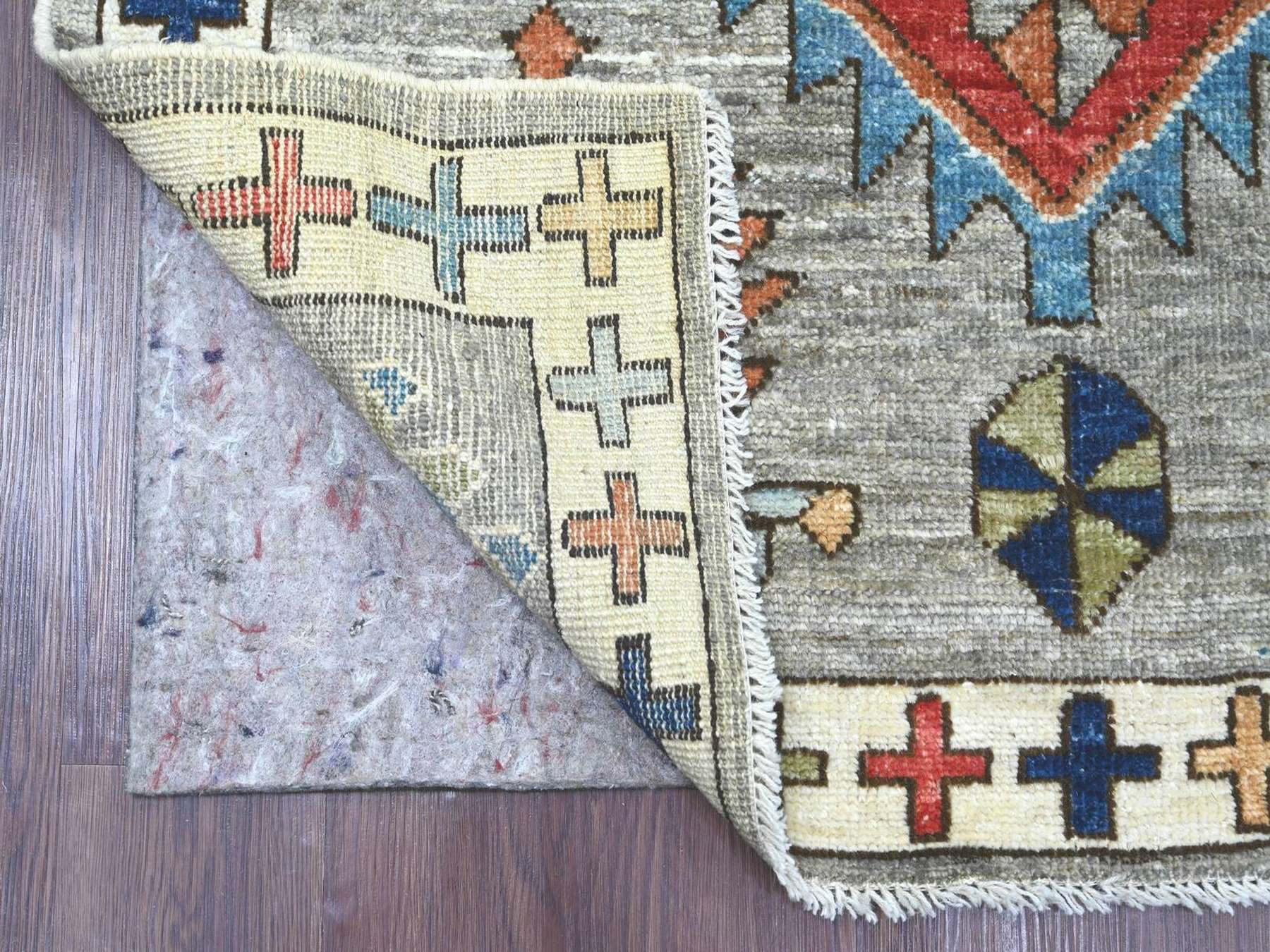 Tribal & Geometric hand-knotted wool runner in Gray & Ivory, 4'1" x 11'10" — SKU O022517 (view 2)