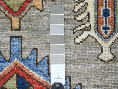 Tribal & Geometric hand-knotted wool runner in Gray & Ivory, 4'1" x 11'10" — SKU O022517 (view 3)