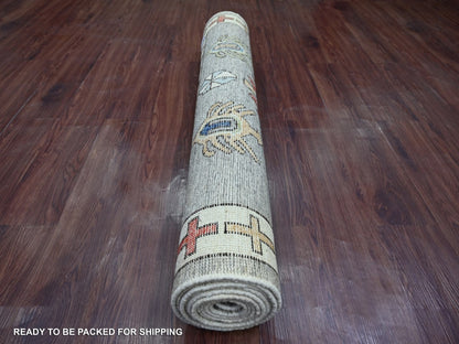 Tribal & Geometric hand-knotted wool runner in Gray & Ivory, 4'1" x 11'10" — SKU O022517 (view 4)