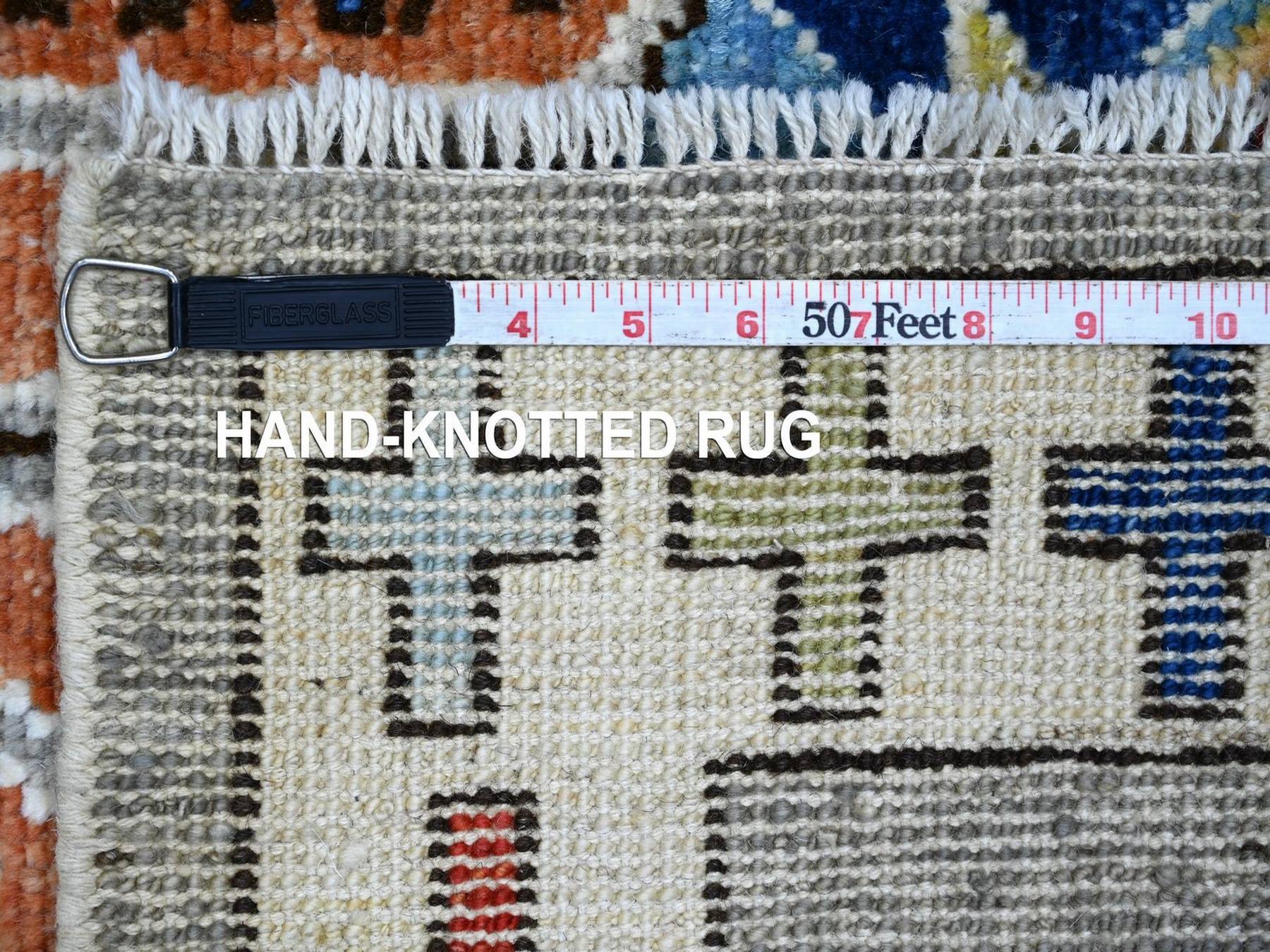 Tribal & Geometric hand-knotted wool runner in Gray & Ivory, 4'1" x 11'10" — SKU O022517 (view 6)