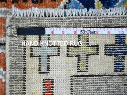 Tribal & Geometric hand-knotted wool runner in Gray & Ivory, 4'1" x 11'10" — SKU O022517 (view 6)