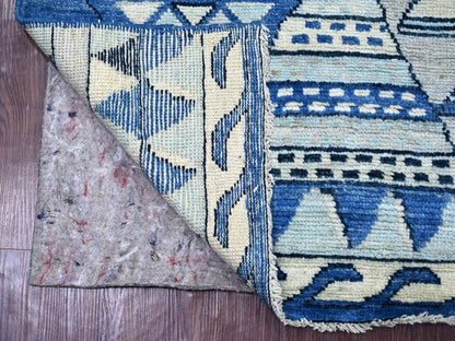 Blue 4'1" x 5'8" Tribal & Geometric Hand knotted Wool Rug - Sku: O022519