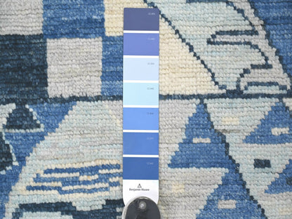 Blue 4'1" x 5'8" Tribal & Geometric Hand knotted Wool Rug - Sku: O022519