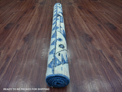 Blue 4'1" x 5'8" Tribal & Geometric Hand knotted Wool Rug - Sku: O022519