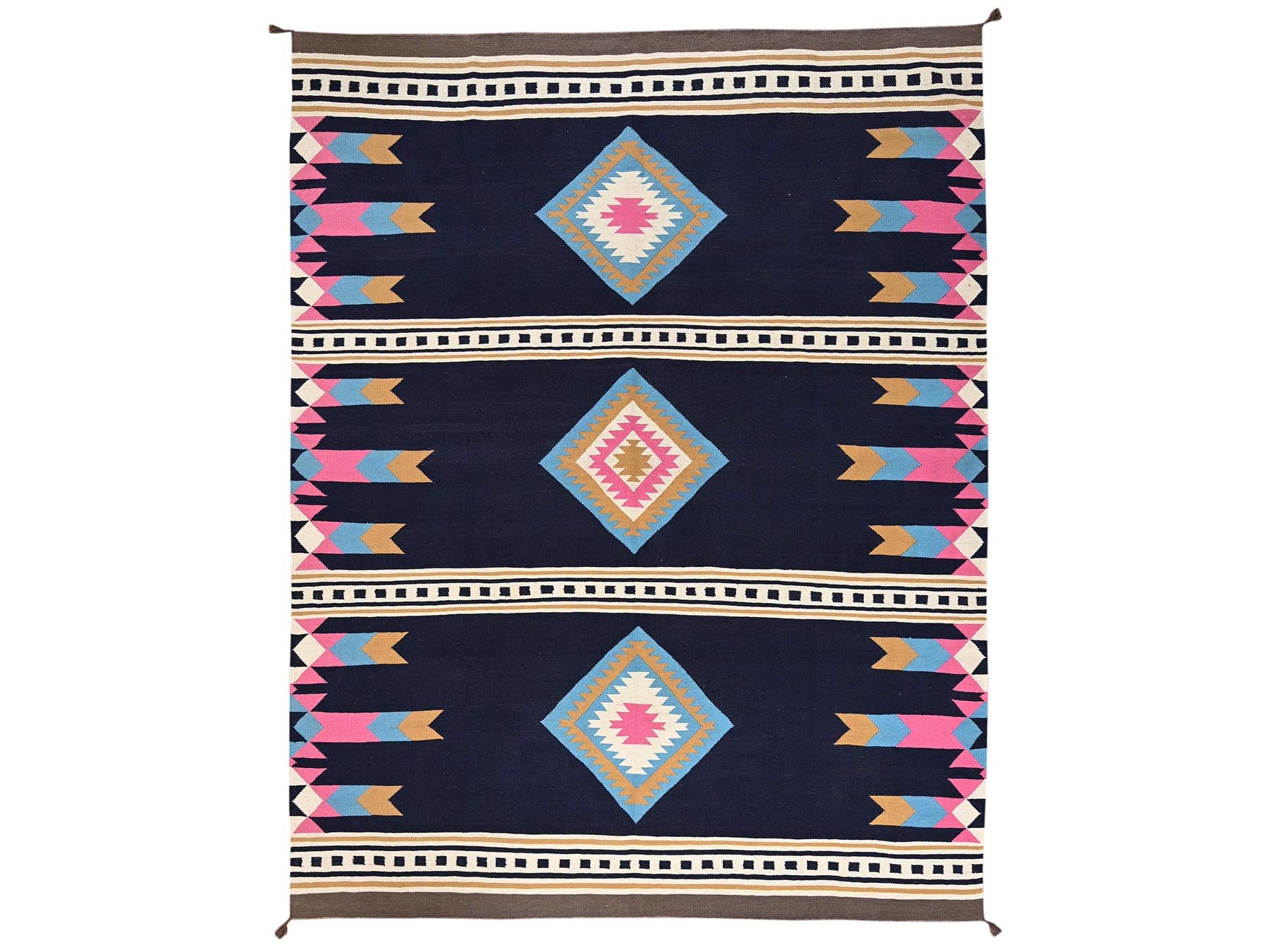Blue 9'3" x 11'7" Flat Weave Hand woven Wool Rug - Sku: O02251