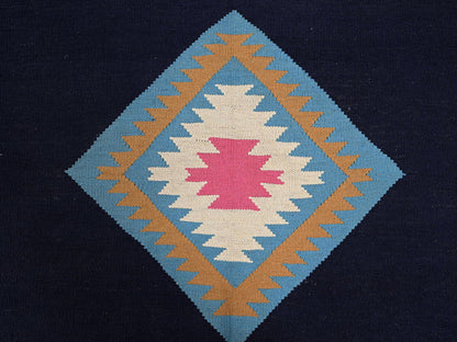 Blue 9'3" x 11'7" Flat Weave Hand woven Wool Rug - Sku: O02251