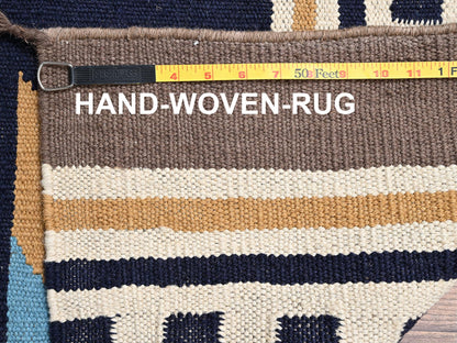 Blue 9'3" x 11'7" Flat Weave Hand woven Wool Rug - Sku: O02251