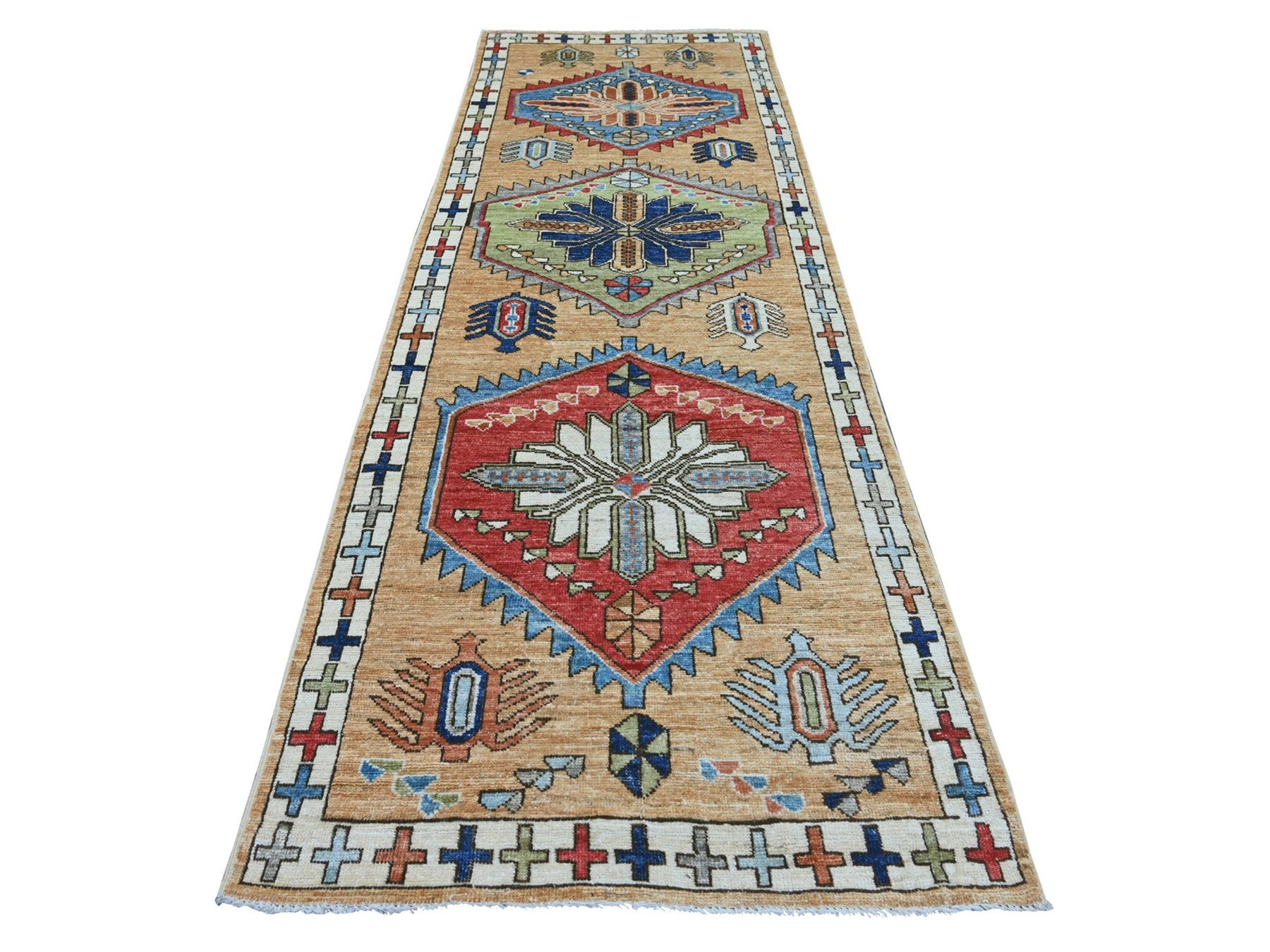 Brown 4'0" x 11'6" Tribal & Geometric Hand knotted Wool Rug - Sku: O022520