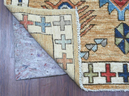 Brown 4'0" x 11'6" Tribal & Geometric Hand knotted Wool Rug - Sku: O022520