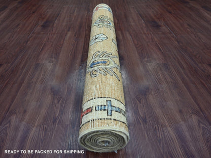 Brown 4'0" x 11'6" Tribal & Geometric Hand knotted Wool Rug - Sku: O022520