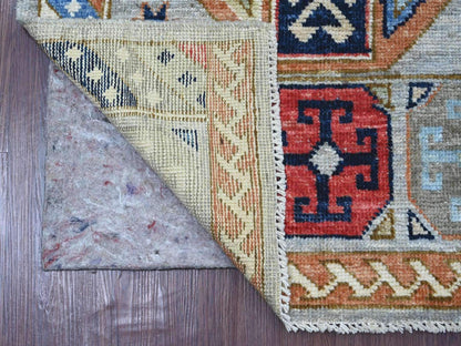 Grey 2'11" x 9'8" Tribal & Geometric Hand knotted Wool Rug - Sku: O022521