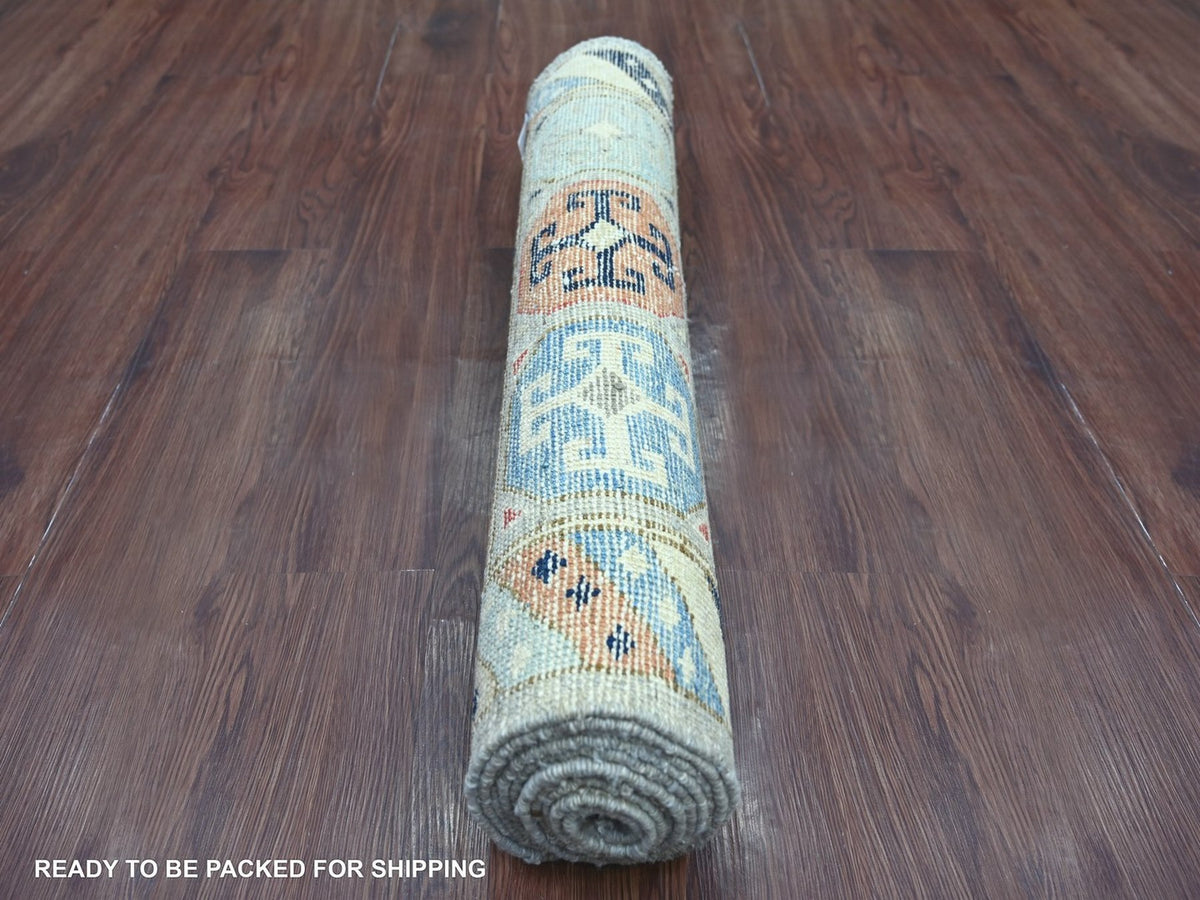 Tribal & Geometric hand-knotted wool runner in Gray & Colorful, 2'11" x 9'8" — SKU O022521 (view 4)