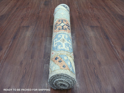 Tribal & Geometric hand-knotted wool runner in Gray & Colorful, 2'11" x 9'8" — SKU O022521 (view 4)