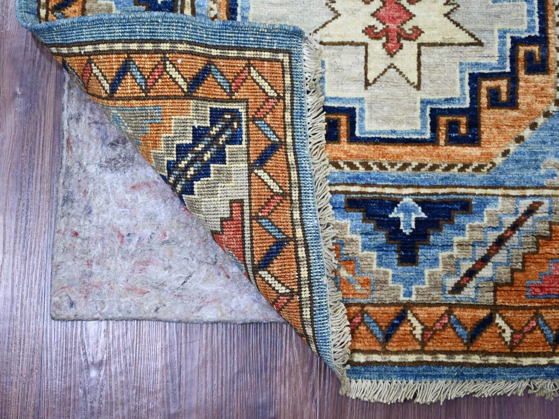 Blue 4'0" x 5'9" Tribal & Geometric Hand knotted Wool Rug - Sku: O022522