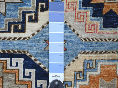 Blue 4'0" x 5'9" Tribal & Geometric Hand knotted Wool Rug - Sku: O022522