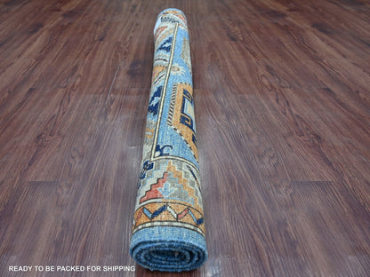 Blue 4'0" x 5'9" Tribal & Geometric Hand knotted Wool Rug - Sku: O022522