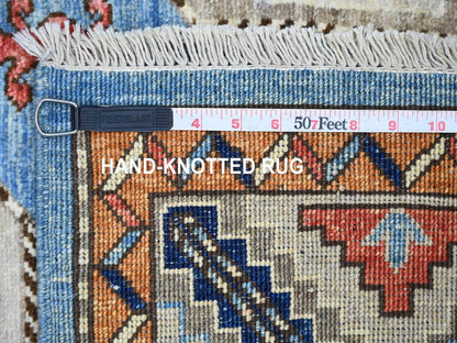 Blue 4'0" x 5'9" Tribal & Geometric Hand knotted Wool Rug - Sku: O022522