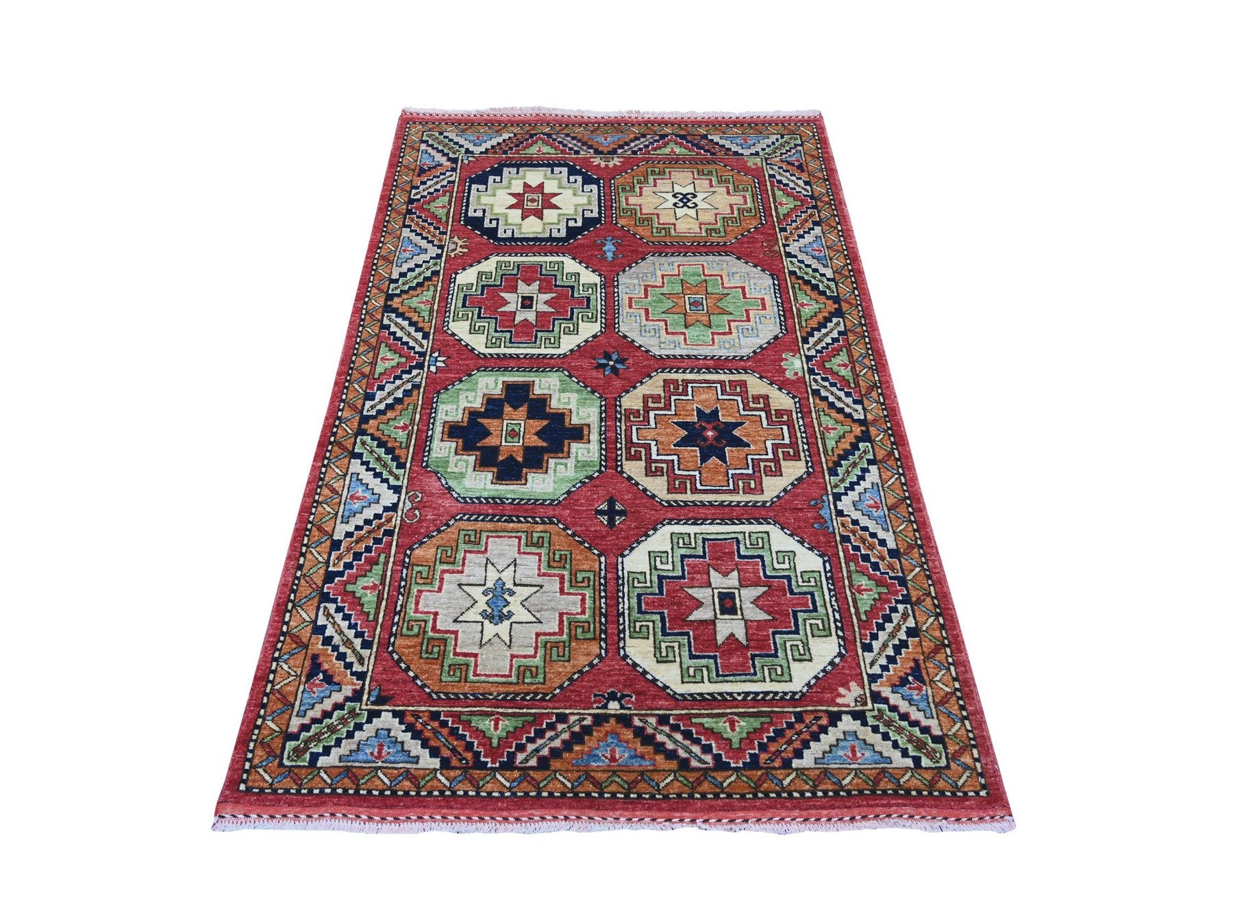 Ersari Tribal & Geometric hand-knotted wool rug in Red & Colorful, 3'11" x 5'10" — SKU O022524