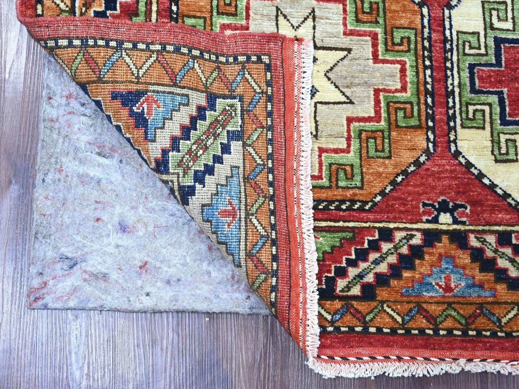 Ersari Tribal & Geometric hand-knotted wool rug in Red & Colorful, 3'11" x 5'10" — SKU O022524 (view 2)