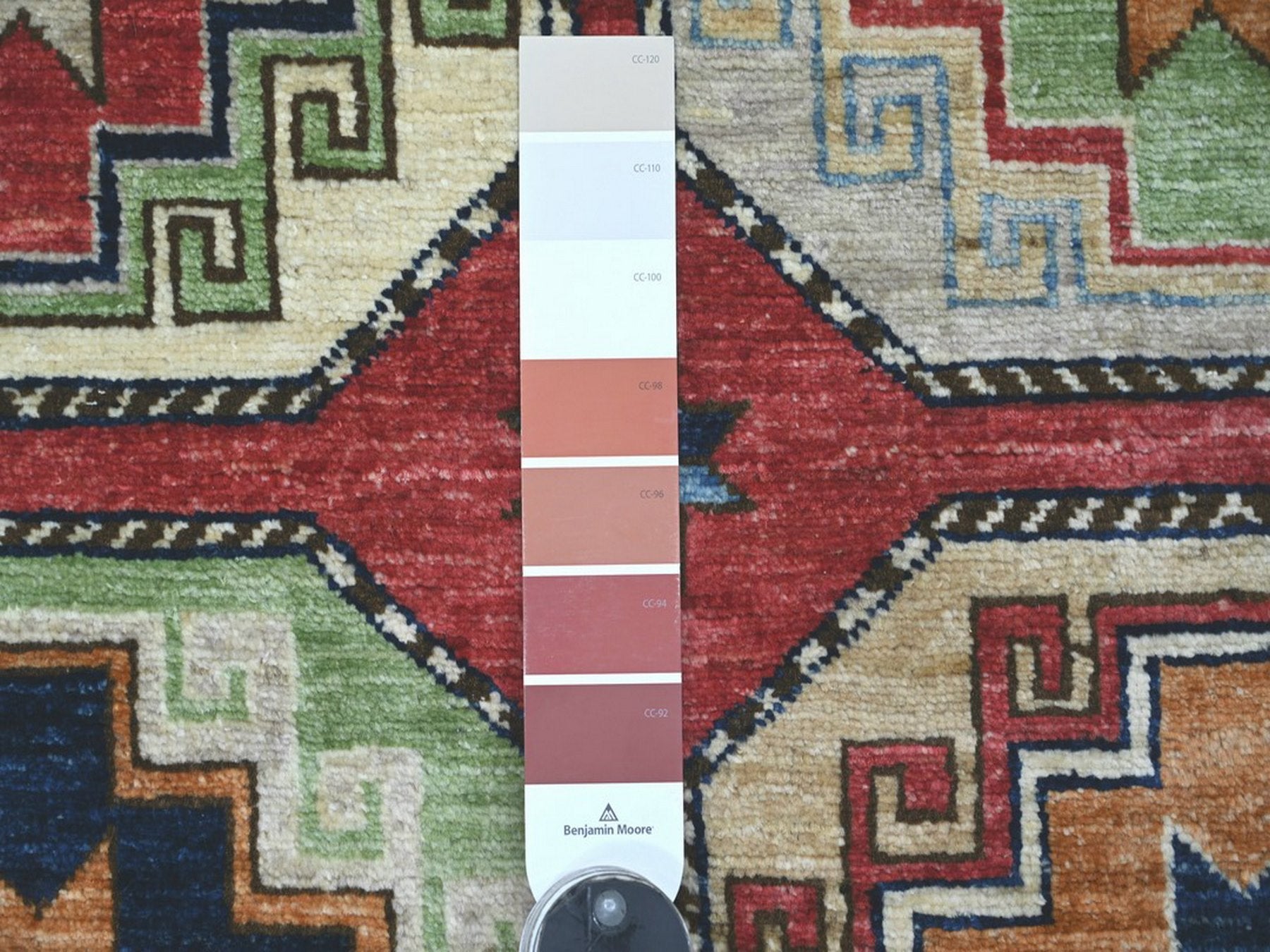 Ersari Tribal & Geometric hand-knotted wool rug in Red & Colorful, 3'11" x 5'10" — SKU O022524 (view 3)