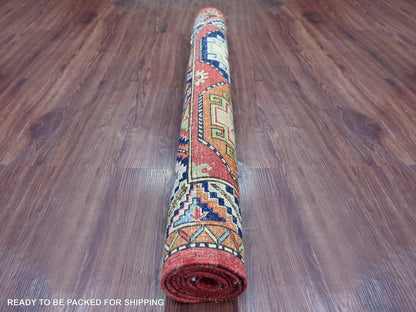 Ersari Tribal & Geometric hand-knotted wool rug in Red & Colorful, 3'11" x 5'10" — SKU O022524 (view 4)