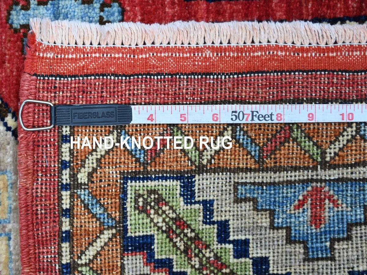 Ersari Tribal & Geometric hand-knotted wool rug in Red & Colorful, 3'11" x 5'10" — SKU O022524 (view 6)
