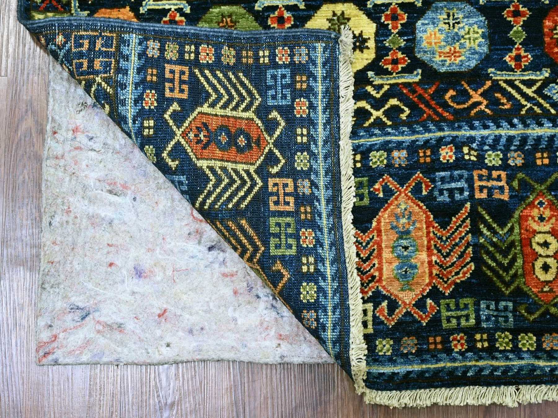 Blue 3'10" x 9'7" Tribal & Geometric Hand knotted Wool Rug - Sku: O022525